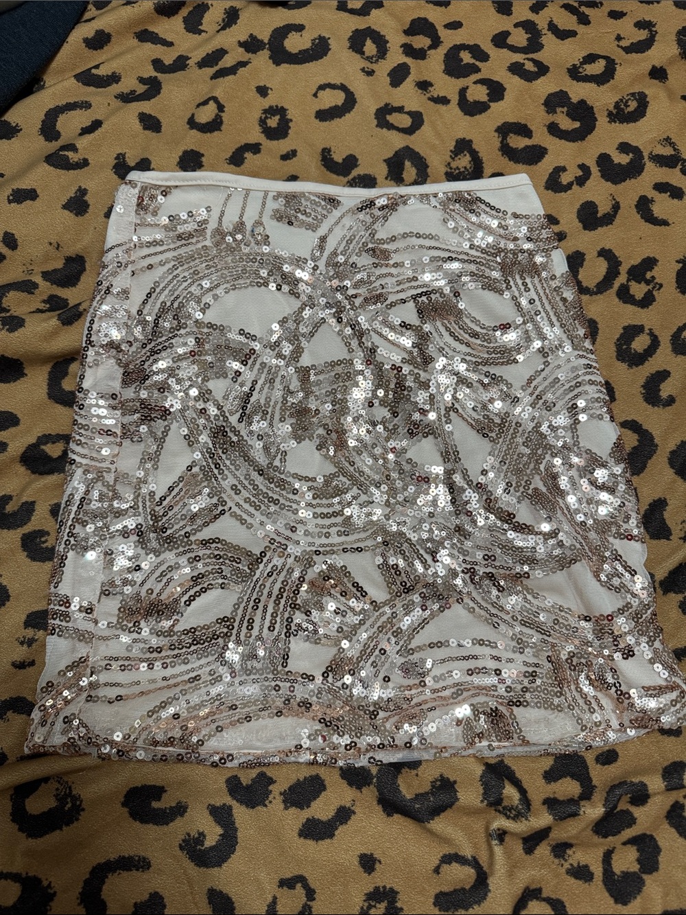 Sequined White Mini Skirt with Silver Accents